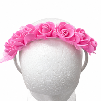 Vincha con Flores goma eva rosa x1