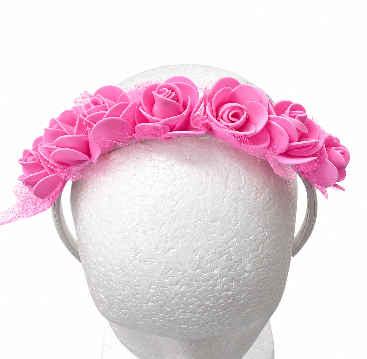 Vincha con Flores goma eva rosa x1