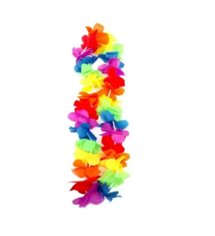 Collar hawaiano tela con flores x1