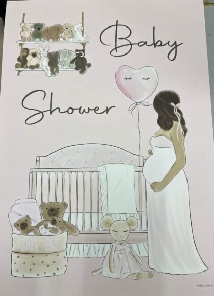 Afiche baby shower embazarada rosa x1