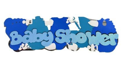 Cartel tira goma eva c/brillo baby shower celeste