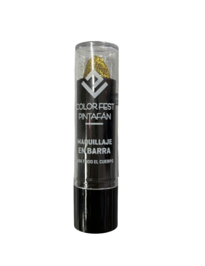 Labial maquillaje con brillo dorado x1