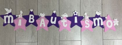 Banderin goma eva Mi Bautismo Rosa