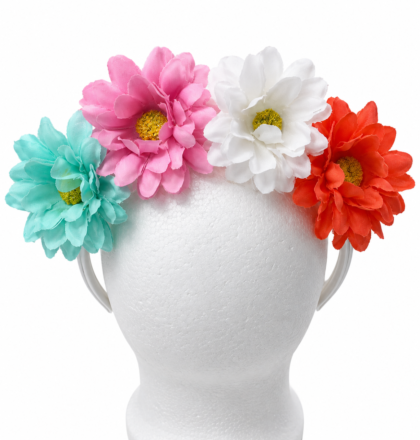 Vincha 4 Flores artificiales grandes de tela Multicolor x1