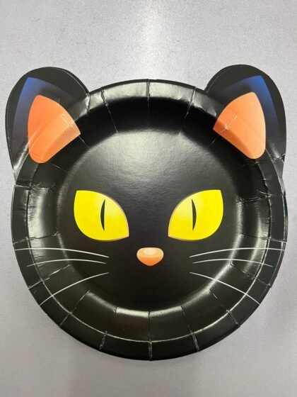 Plato carton Halloween Gato x8