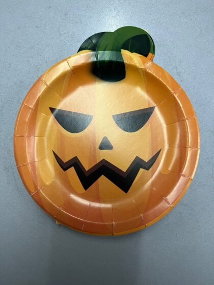 Plato carton Halloween Calabaza x8