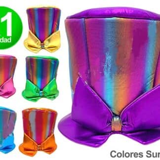 Galera metalizada arco iris con moño x1