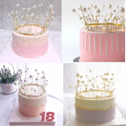 Topper corona perlas p/ torta x1