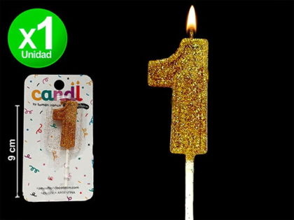 Vela Numero pinche con gibre dorada x1