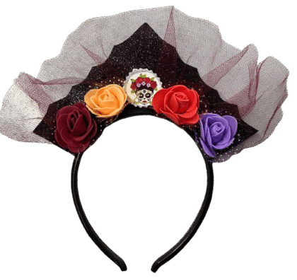 Vincha Catrina 4 flores goma eva con tul x1