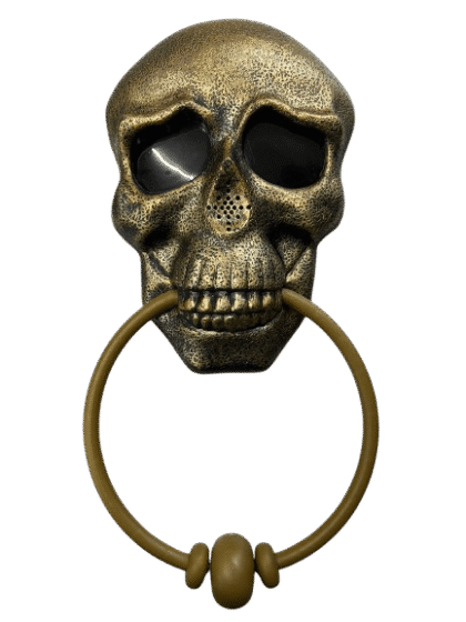 Timbre puerta calavera dorado con sonido y luz x1