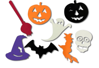 Apliques goma eva halloween varias formas con brillo x12