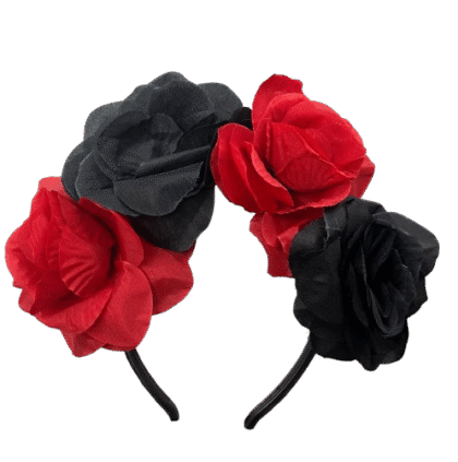 Vincha catrina/calaca 4 Flores Artificiales Grandes x1