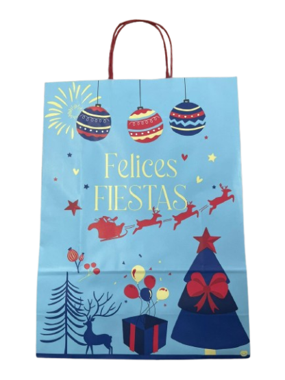 Bolsa de papel con manija para regalo navideña felices fiestas 30x41 x1