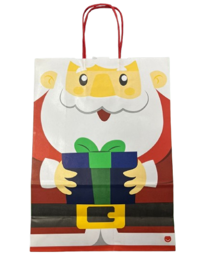 Bolsa de papel con manija para regalo navideña papa noel ho-ho-ho 22x30 x1