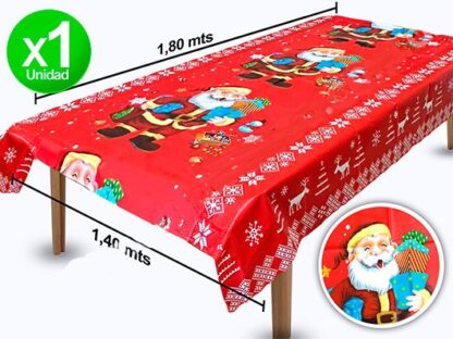 Mantel rectangular Hule Papa noel con guarda Navideño x1