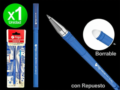 Lapicera borrable filgo azul con repuesto x1