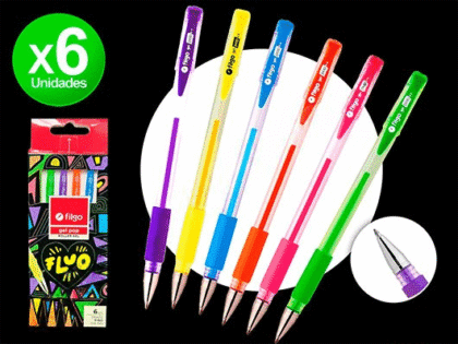 Lapicera roller gel filgo gel pop fluo x6