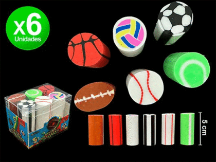 Gomas borradores pelotas fantasia x6