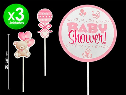 Adorno pinche set baby shower Rosa x3