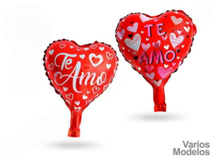 Globo metalizado corazon rojo te amo varios modelos 10" x1