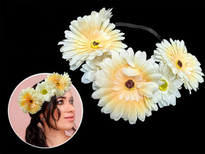 Corona flor margarita beige elastizada x1