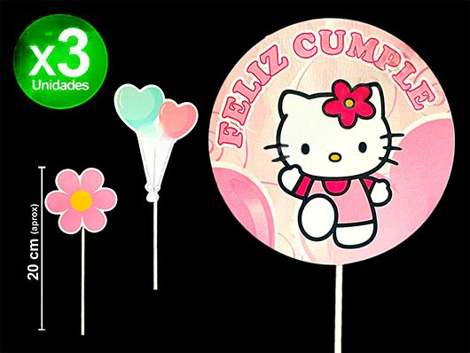 Adorno pinche set feliz cumple kitty x3