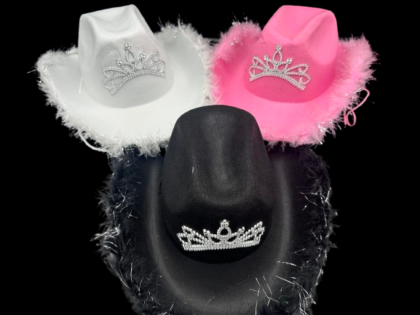 Gorro cowboy / vaquero con corona y plumas x1