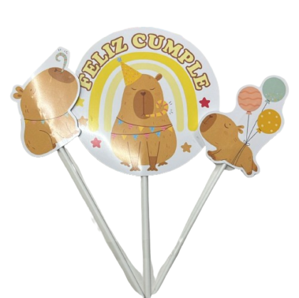 Adorno pinche set feliz cumple carpincho/capibara x3
