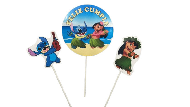 Adorno pinche set feliz cumple Lilo y Stitch x3
