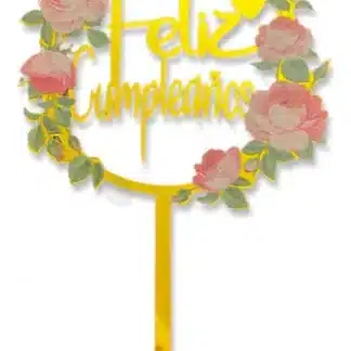 Pinche adorno feliz cumpleaños acrilico floral x1