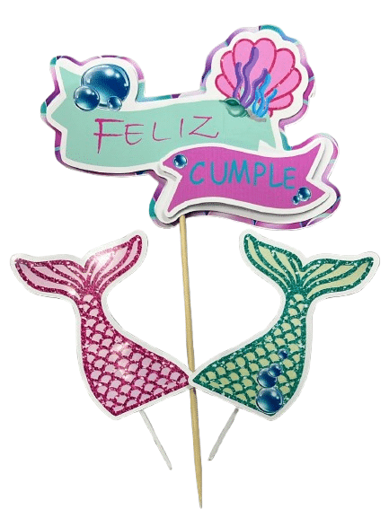 Adorno pinche set Feliz cumple 3D cola de sirena x3