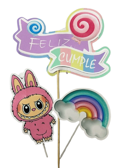 Adorno set feliz cumple 3d labubu x3