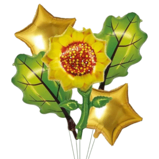 Kit globos deco flor girasol/estrella/hojas 5 piezas x1