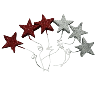 Pinche resorte con brillo estrella rojo/plateado destellos x6