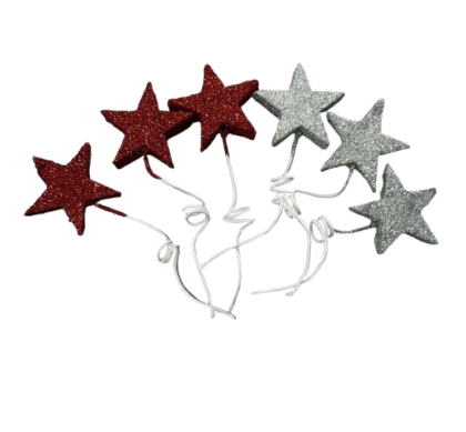 Pinche resorte con brillo estrella rojo/plateado destellos x6