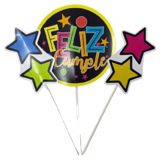 Pinche adorno set feliz cumple estrellas fluo x3