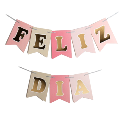Banderin con stamping feliz dia rosa x1