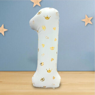 Globo n°1 con coronas blanco 34"