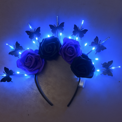 Vincha catrina/calaca 4 Flores goma eva con mariposas y luces x1