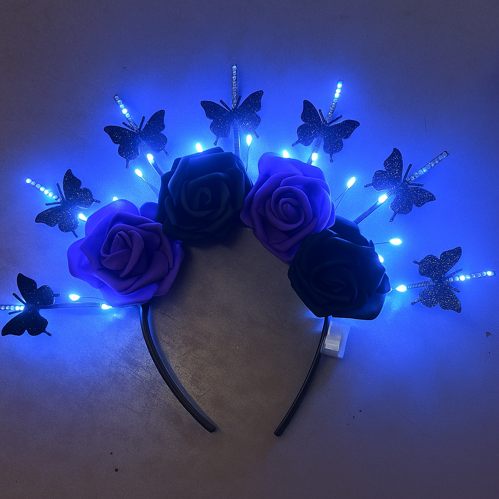 Vincha catrina/calaca 4 Flores goma eva con mariposas y luces x1