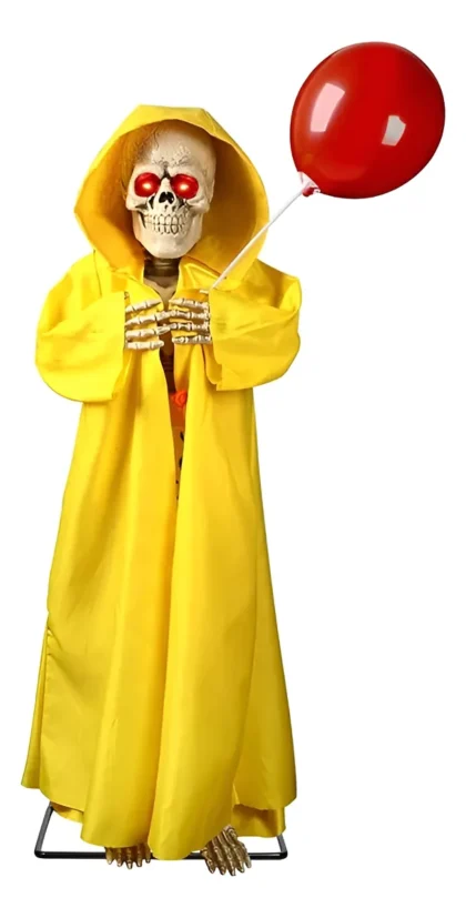 Animatronic esqueleto capa amarilla 93cm sonido/luz y movimiento x1