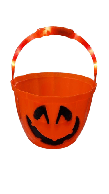Balde caramelera calabaza Naranja halloween mango con luz x1