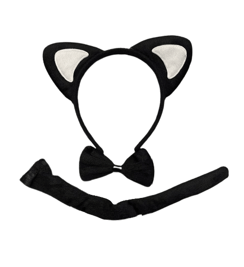 Set peluche gato ( cola - vincha - moño ) x1