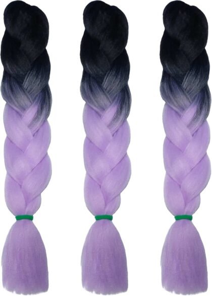 Peluca trenza lila y negro degrade x1