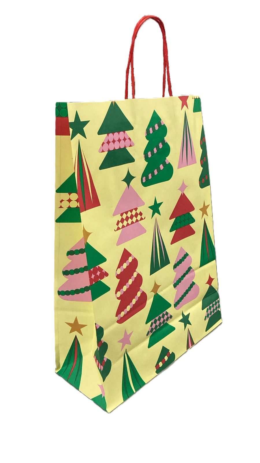 Bolsa de papel con manija para regalo navideña grande 30x41 bochas y pinos x1 - Imagen 2