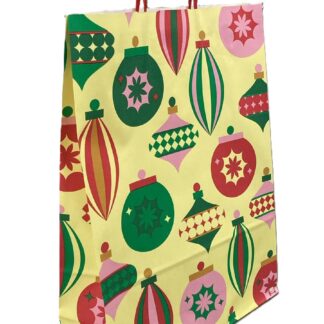 Bolsa de papel con manija para regalo navideña grande 30x41 bochas y pinos x1