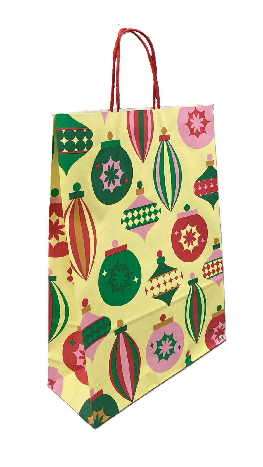 Bolsa de papel con manija para regalo navideña grande 30x41 bochas y pinos x1