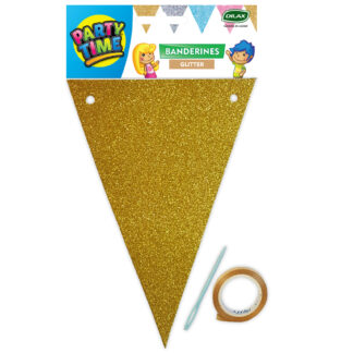 Banderin party time triangular glitter dorado x1