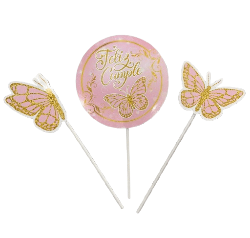 Pinche adorno set feliz cumple mariposas x3